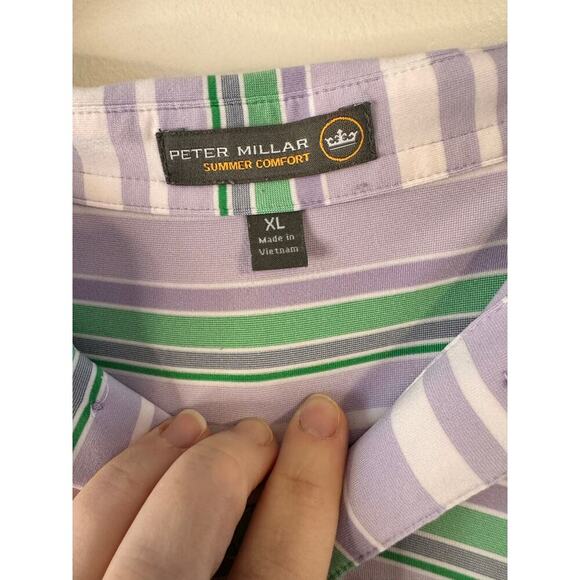 Peter Millar Summer Comfort Purple Green Stripe Golf Cooling Polo Size XL - Picture 3 of 5